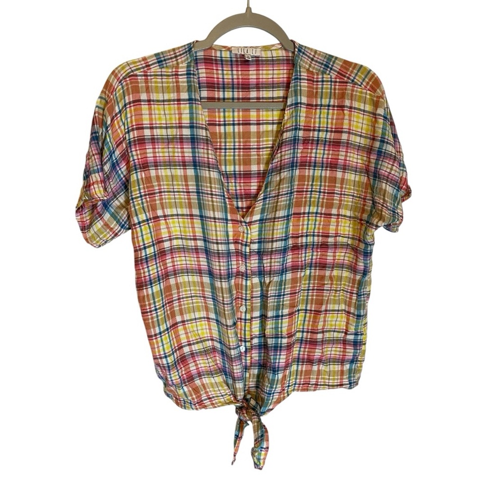 Lila Li Pink and Yellow Tie-Front Button Down Shirt